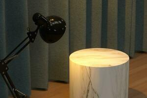 Empty still life podium with fabric curtain background, 3d rendering. photo