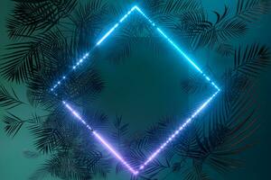 Plants and neon with dark background,3d rendering. photo