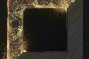 Golden abstract lines and crystals with black background, 3d rendering. photo