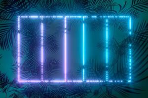 Plants and neon with dark background,3d rendering. photo