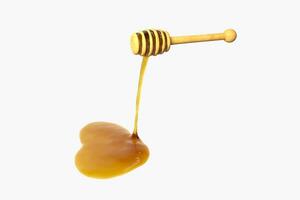 Golden honey drop from honey dipper, 3d rendering. photo