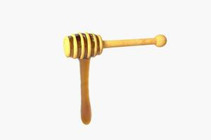 Golden honey drop from honey dipper, 3d rendering. photo