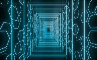 Dark tunnel with glowing neon lines, 3d rendering. photo