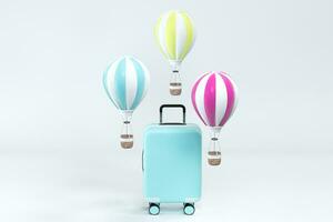 Luggage and hot air balloon with white background, 3d rendering. photo