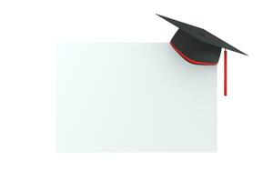 Graduate hat with white board background, 3d rendering. photo