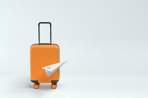 Luggage and paper airplane with white background, 3d rendering. photo