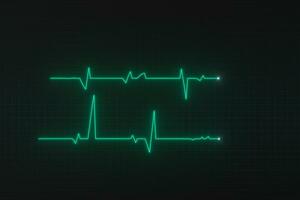 Glowing digital heartbeat line reflecting on the monitor, 3d rendering. photo