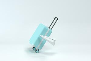 Luggage and paper airplane with white background, 3d rendering. photo