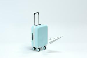 Luggage and paper airplane with white background, 3d rendering. photo