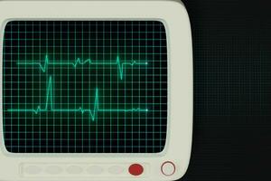 Glowing digital heartbeat line reflecting on the monitor, 3d rendering. photo