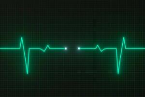 Glowing digital heartbeat line reflecting on the monitor, 3d rendering. photo