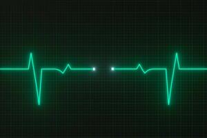 Glowing digital heartbeat line reflecting on the monitor, 3d rendering. photo