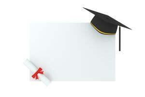 Graduate hat with white board background, 3d rendering. photo