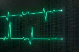 Glowing digital heartbeat line reflecting on the monitor, 3d rendering. photo