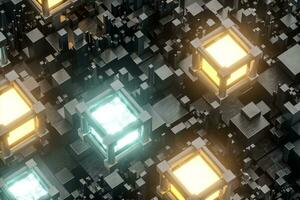 Randomly distributed cubes, Industrial background, 3d rendering. photo