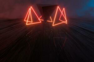 Glowing lines and geometric figures with dark background,3d rendering. photo