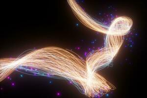 Flowing glowing neon lines with black background, 3d rendering. photo