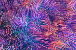 Growing wavy particles, abstract color background, 3d rendering. photo