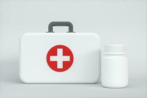 Medical kit and emergency medical equipment with white background,3d rendering. photo