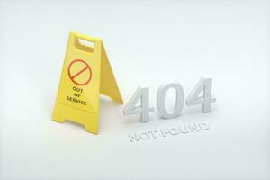 404 error page with yellow floor sign aside, 3d rendering photo