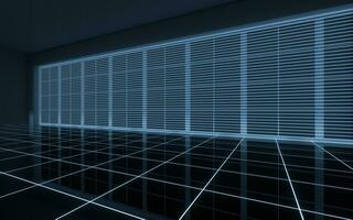 Neon lines in the black empty room, 3d rendering. photo