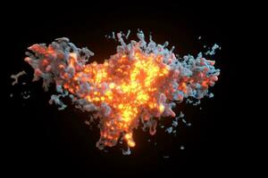 explosivo fuego con oscuro fondo, 3d representación. foto
