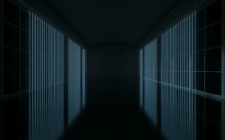 Neon lines in the black empty room, 3d rendering. photo