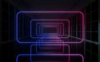 Neon lines in the black empty room, 3d rendering. photo