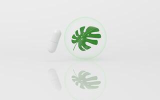 Monstera and drug with white background, 3d rendering. photo
