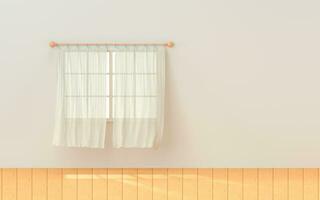 Empty room with blowing curtain, interior background, 3d rendering. photo