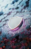 Shield and Hexagonal background, 3d rendering. photo