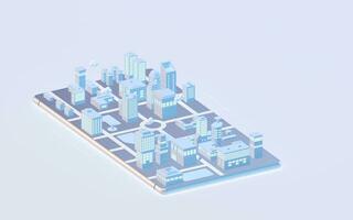 Modern city on the mobile phone, 3d rendering. photo