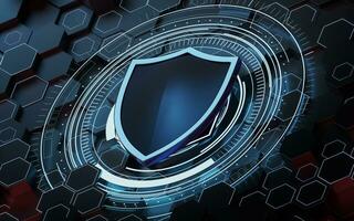 Shield and Hexagonal background, 3d rendering. photo