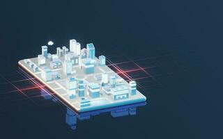 Information transfer between smart phones and cities, 3d rendering. photo