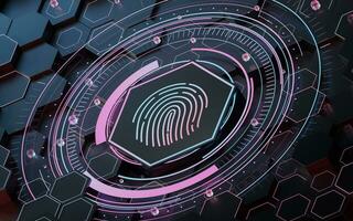 Fingerprints with hexagonal background, 3d rendering. photo