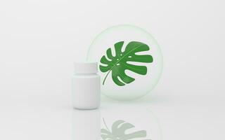 Monstera and bottle with white background, 3d rendering. photo