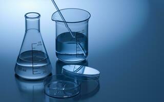 Glassware in the laboratory, 3d rendering. photo