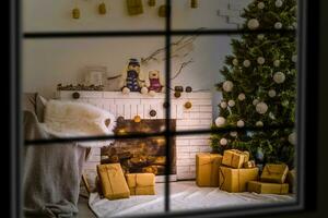 Interior of beautiful room with Christmas decorations window photo