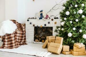 Interior of beautiful room with Christmas decorations photo