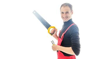 Young handsome worker. Isolated over white background photo