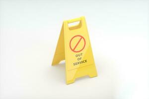 Yellow floor sign with out of service on it, 3d rendering photo