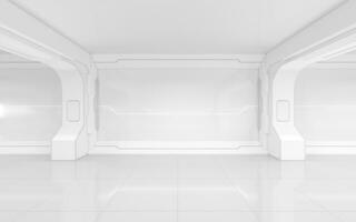 blanco vacío futurista habitación, 3d representación. foto