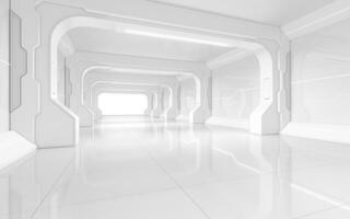 White empty tunnel, futuristic room, 3d rendering. photo