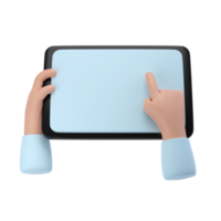 3d mains en utilisant tablette maquette icône. dessin animé main en portant tablette isolé transparent png illustration