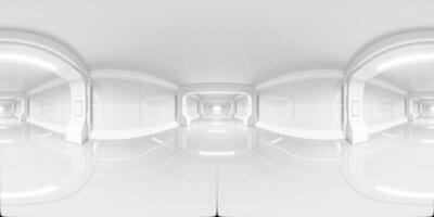 blanco vacío túnel, futurista habitación, 3d representación. sin costura 360 equirrectangular panorama. foto
