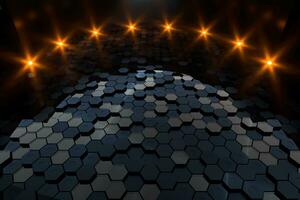 Hexagon floor with glowing spot lights, 3d rendering. photo