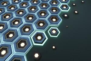 Metal hexagon background, sci-fi pattern, 3d rendering. photo