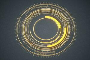 Glowing golden HUD circles, sci-fi background, 3d rendering. photo