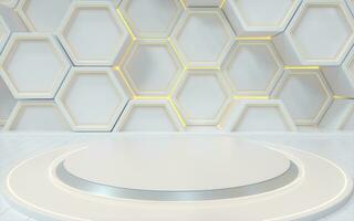 Empty round stage with hexagon geometric background, 3d rendering. photo