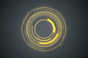 Glowing golden HUD circles, sci-fi background, 3d rendering. photo
